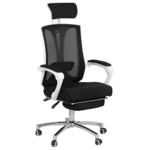 Крісло з підставкою для ніг, спинка сітка, офісне біле Ergonomic